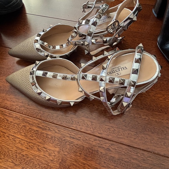 Valentino Metallic Gold Studded Heels - Picture 3 of 6